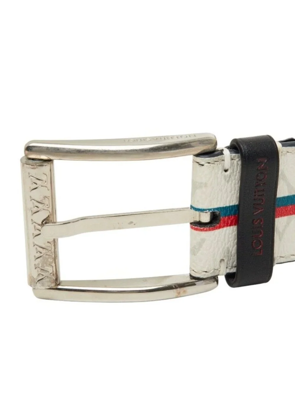 Louis Vuitton Monogram Ceintur Belt 85 34 Blanc White Gray Navy Leather